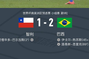 世界杯南美区预选赛小组赛 巴西2-1战胜智利